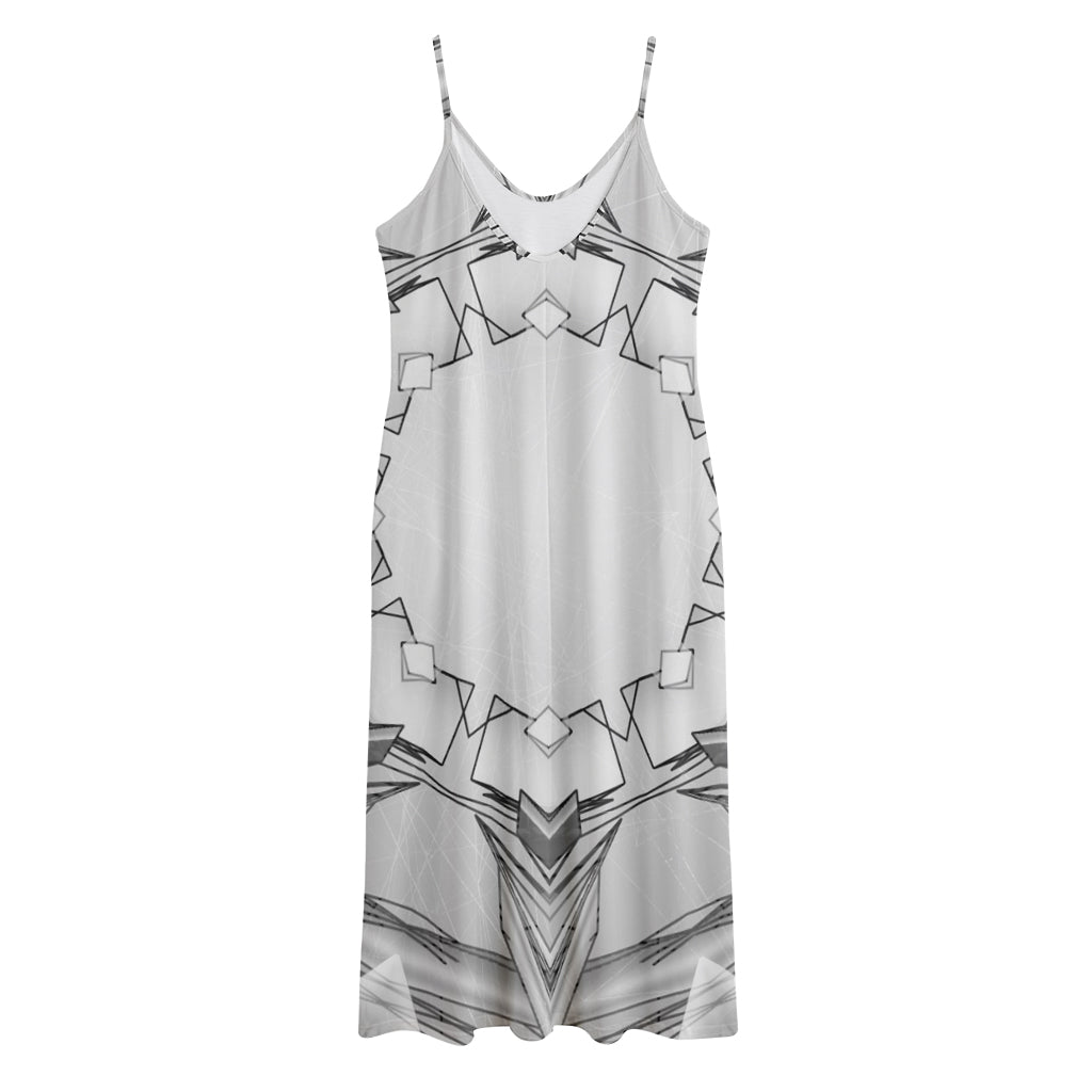 White Kaleidoscope Print Jersey Midi Cami Dress