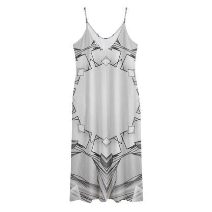 White Kaleidoscope Print Jersey Midi Cami Dress