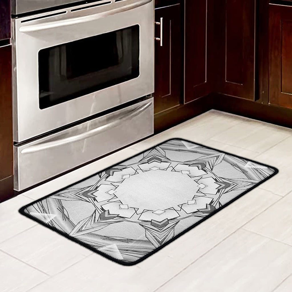 White Kaleidoscope Print Kitchen Mat
