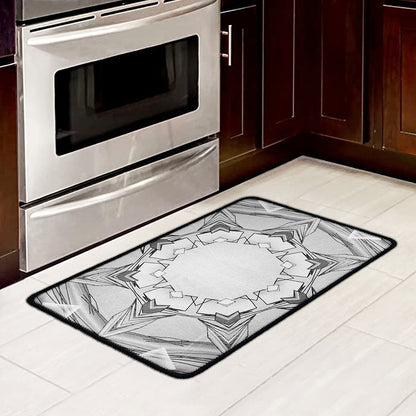 White Kaleidoscope Print Kitchen Mat