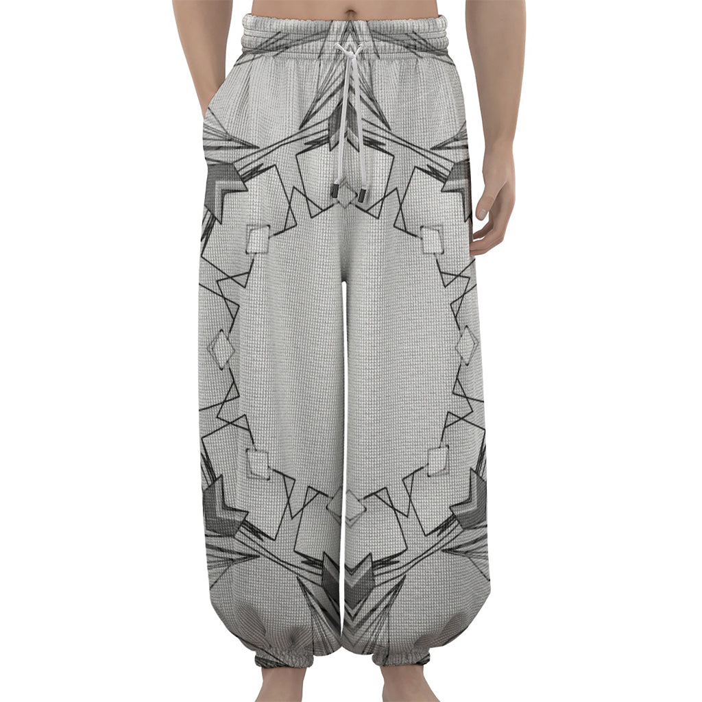 White Kaleidoscope Print Lantern Pants