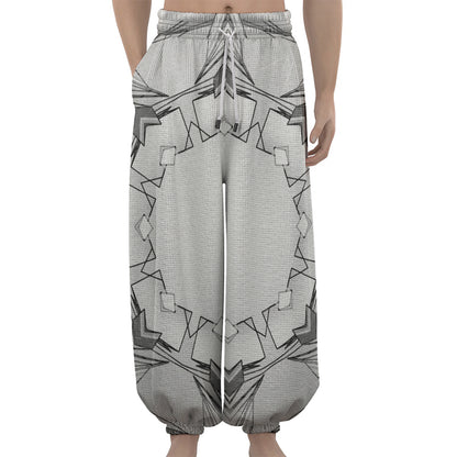 White Kaleidoscope Print Lantern Pants