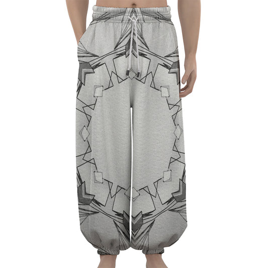 White Kaleidoscope Print Lantern Pants