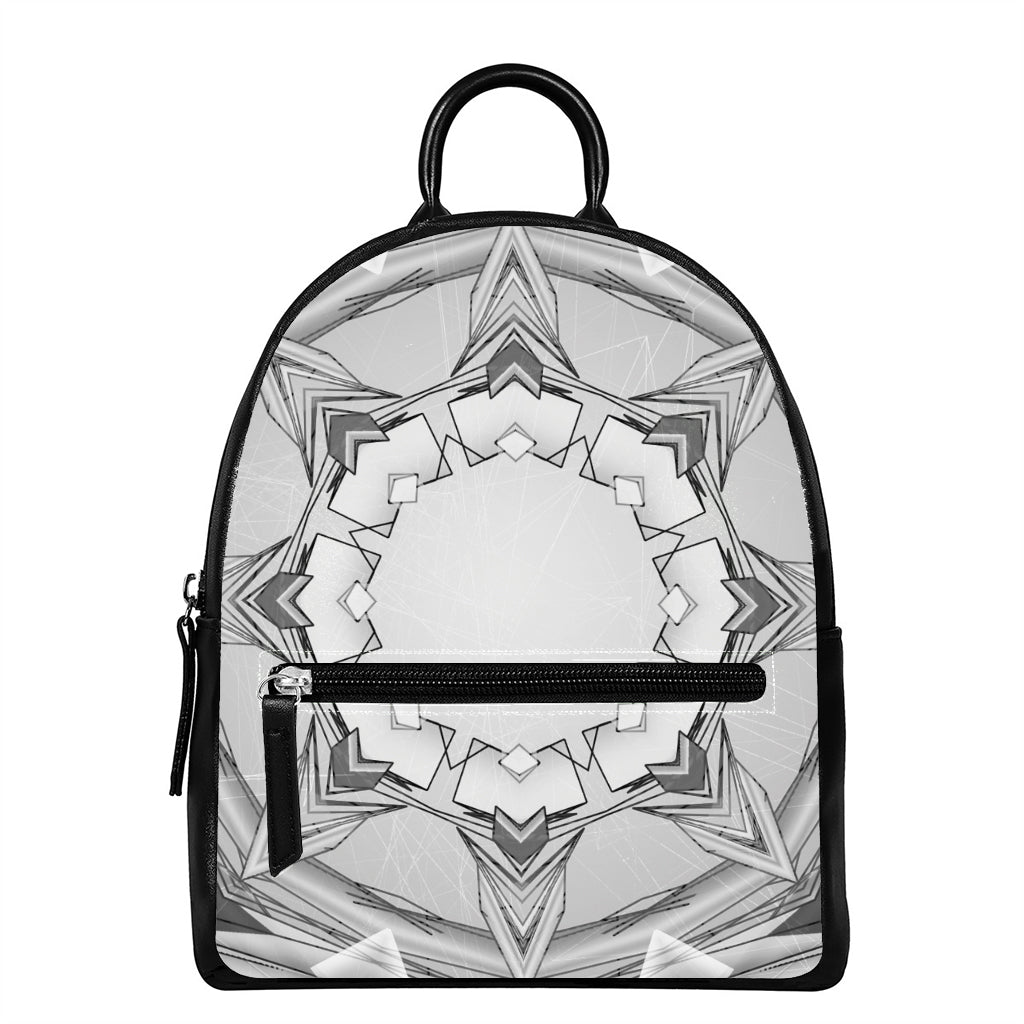 White Kaleidoscope Print Leather Backpack