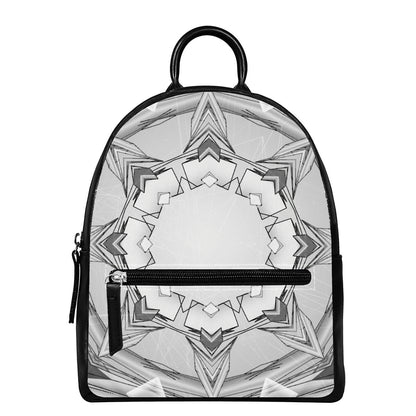 White Kaleidoscope Print Leather Backpack
