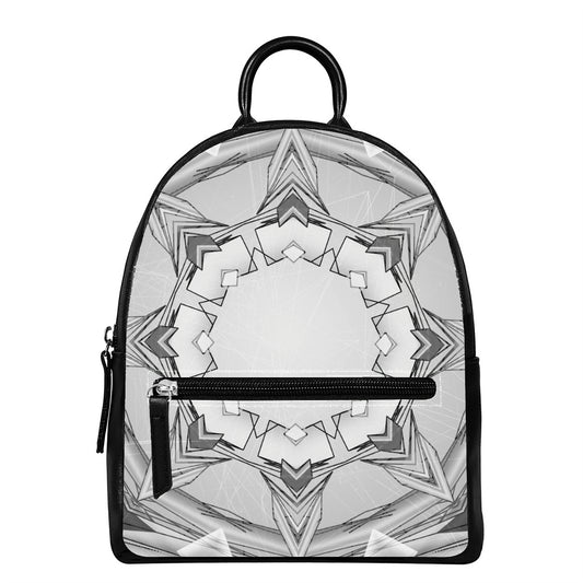 White Kaleidoscope Print Leather Backpack