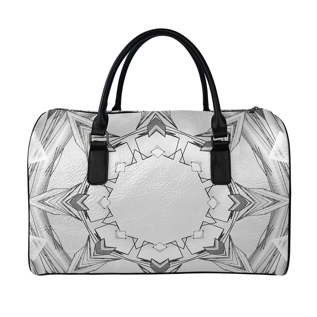 White Kaleidoscope Print Leather Duffle Bag