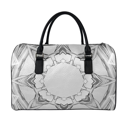 White Kaleidoscope Print Leather Duffle Bag