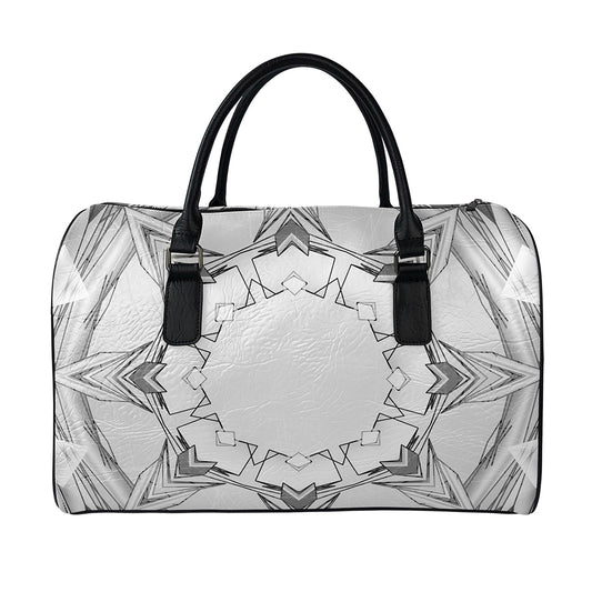 White Kaleidoscope Print Leather Duffle Bag