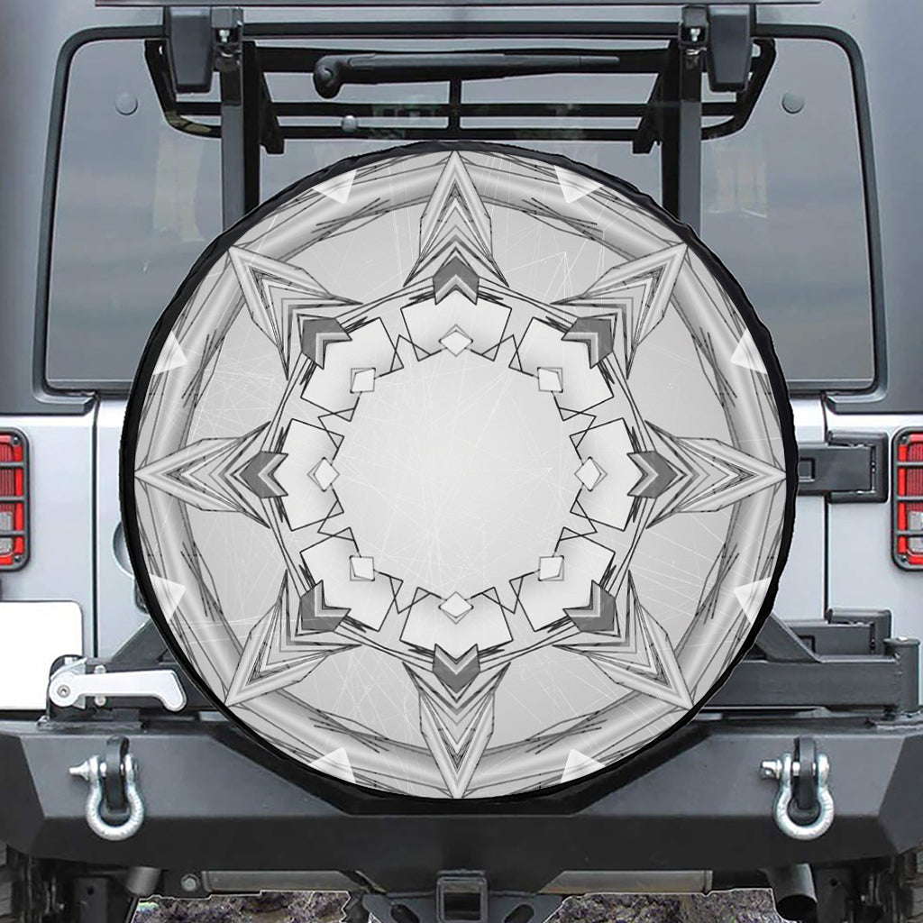 White Kaleidoscope Print Leather Spare Tire Cover