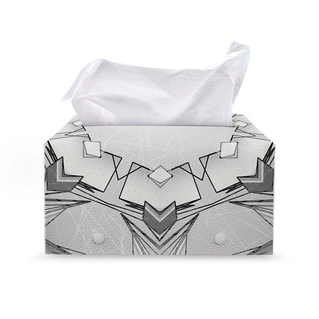 White Kaleidoscope Print Leather Tissue Box Cover