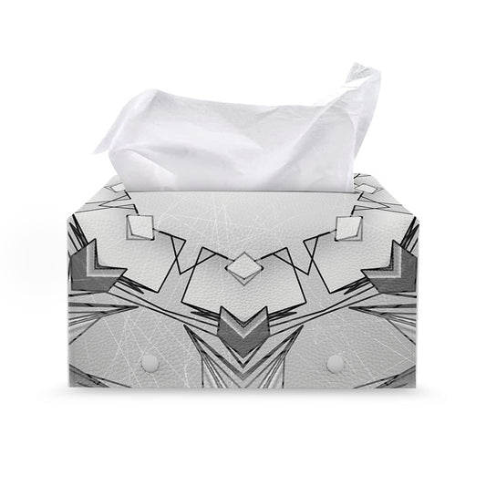 White Kaleidoscope Print Leather Tissue Box Cover