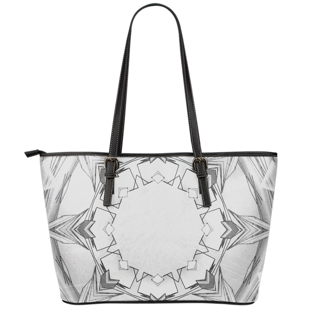 White Kaleidoscope Print Leather Tote Bag