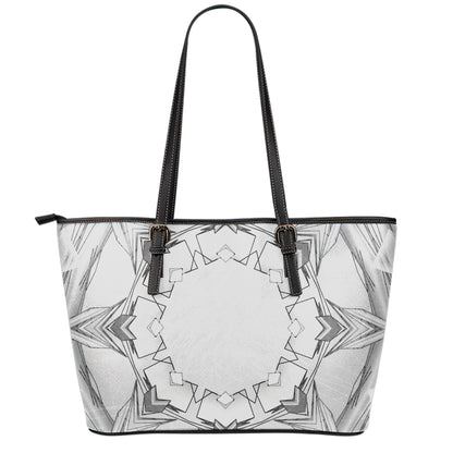 White Kaleidoscope Print Leather Tote Bag