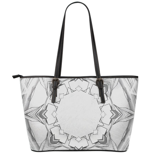 White Kaleidoscope Print Leather Tote Bag
