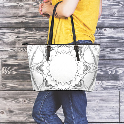 White Kaleidoscope Print Leather Tote Bag