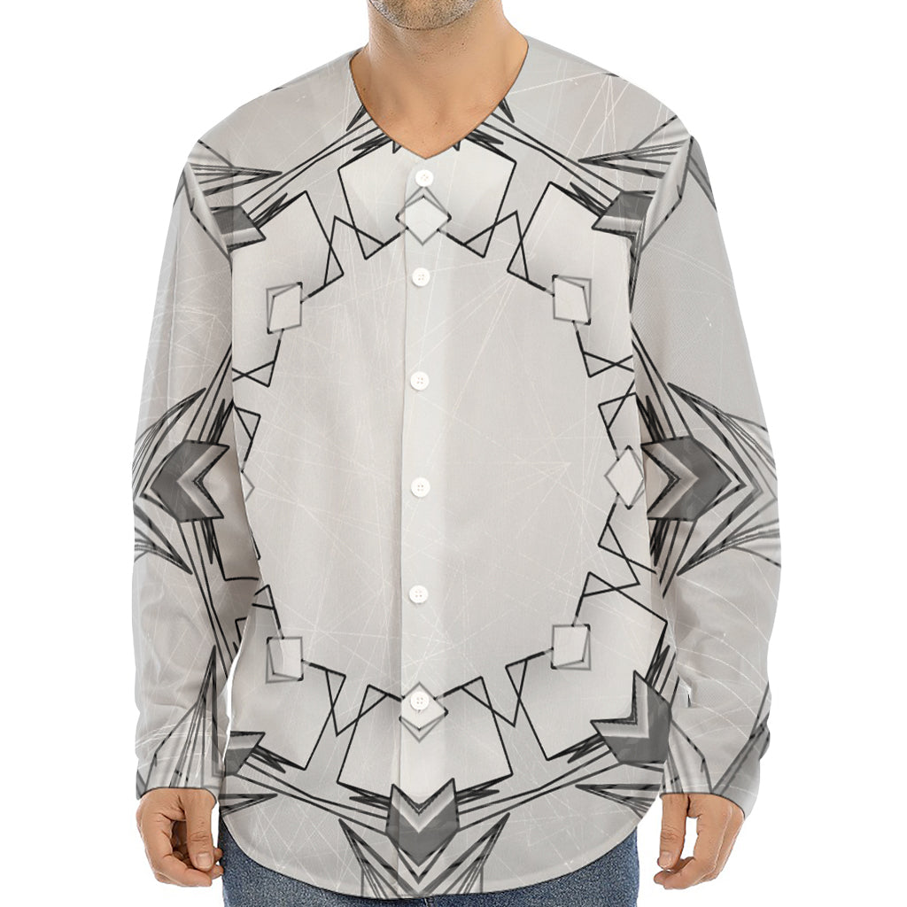 White Kaleidoscope Print Long Sleeve Baseball Jersey