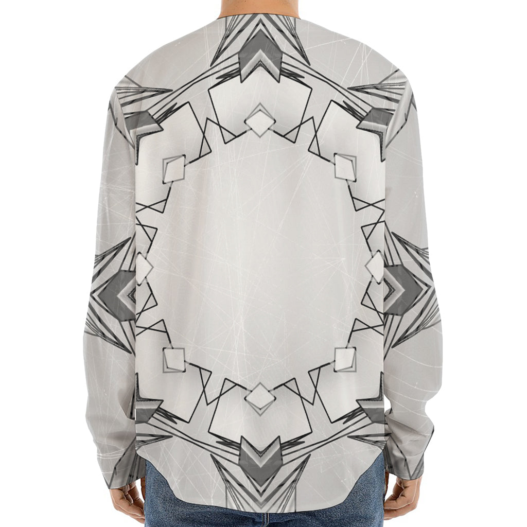 White Kaleidoscope Print Long Sleeve Baseball Jersey