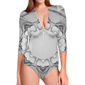 White Kaleidoscope Print Long Sleeve Swimsuit