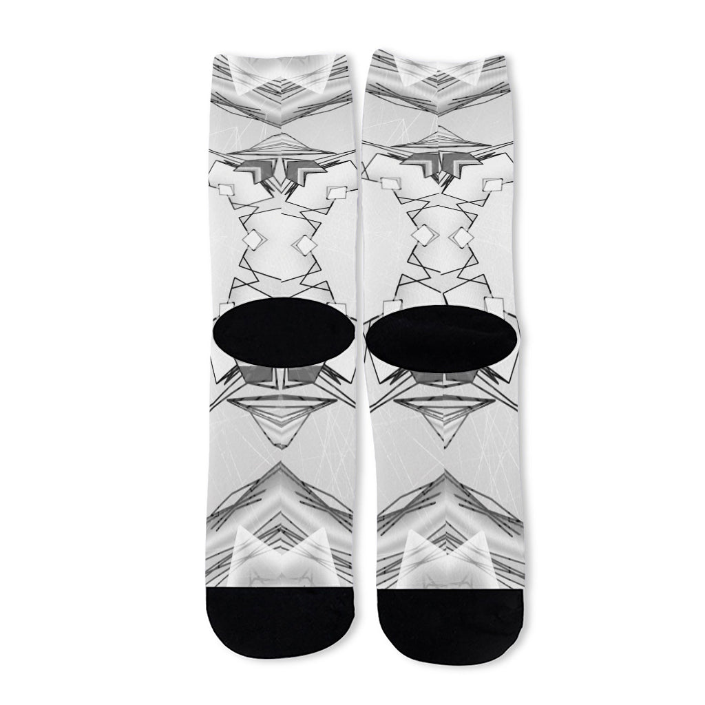 White Kaleidoscope Print Long Socks