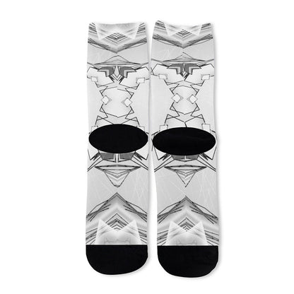 White Kaleidoscope Print Long Socks