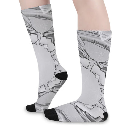 White Kaleidoscope Print Long Socks