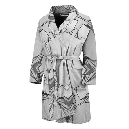 White Kaleidoscope Print Men's Bathrobe