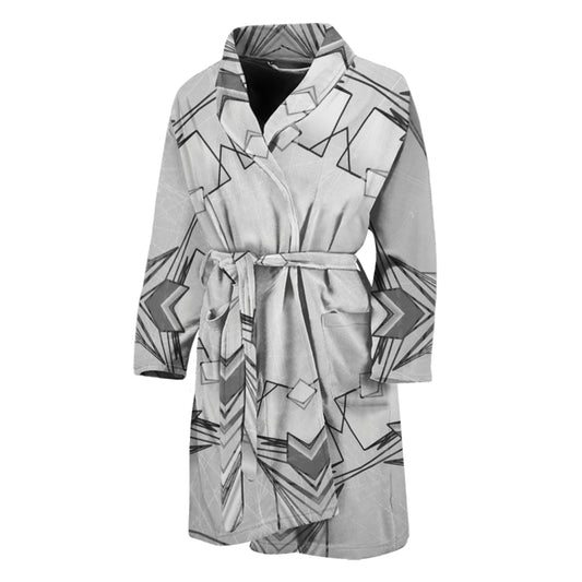 White Kaleidoscope Print Men's Bathrobe