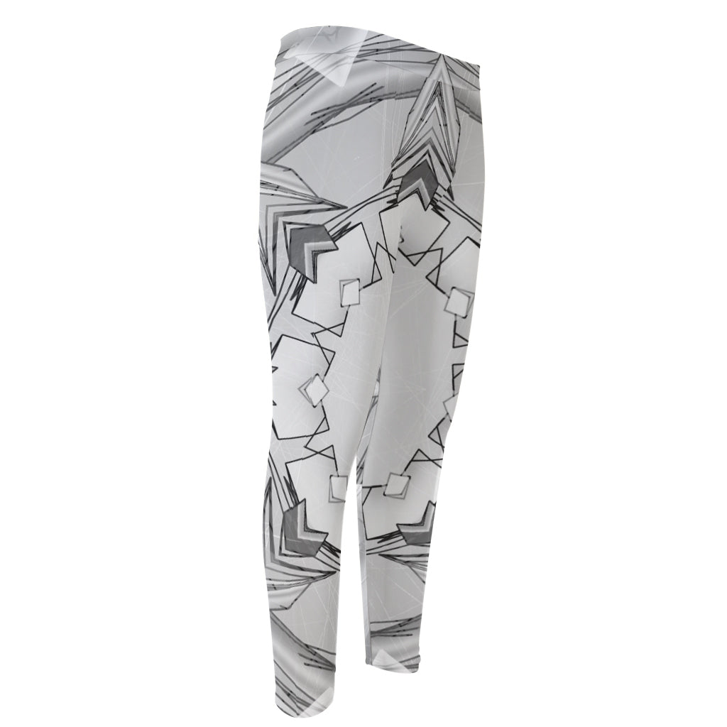 White Kaleidoscope Print Men's Compression Pants