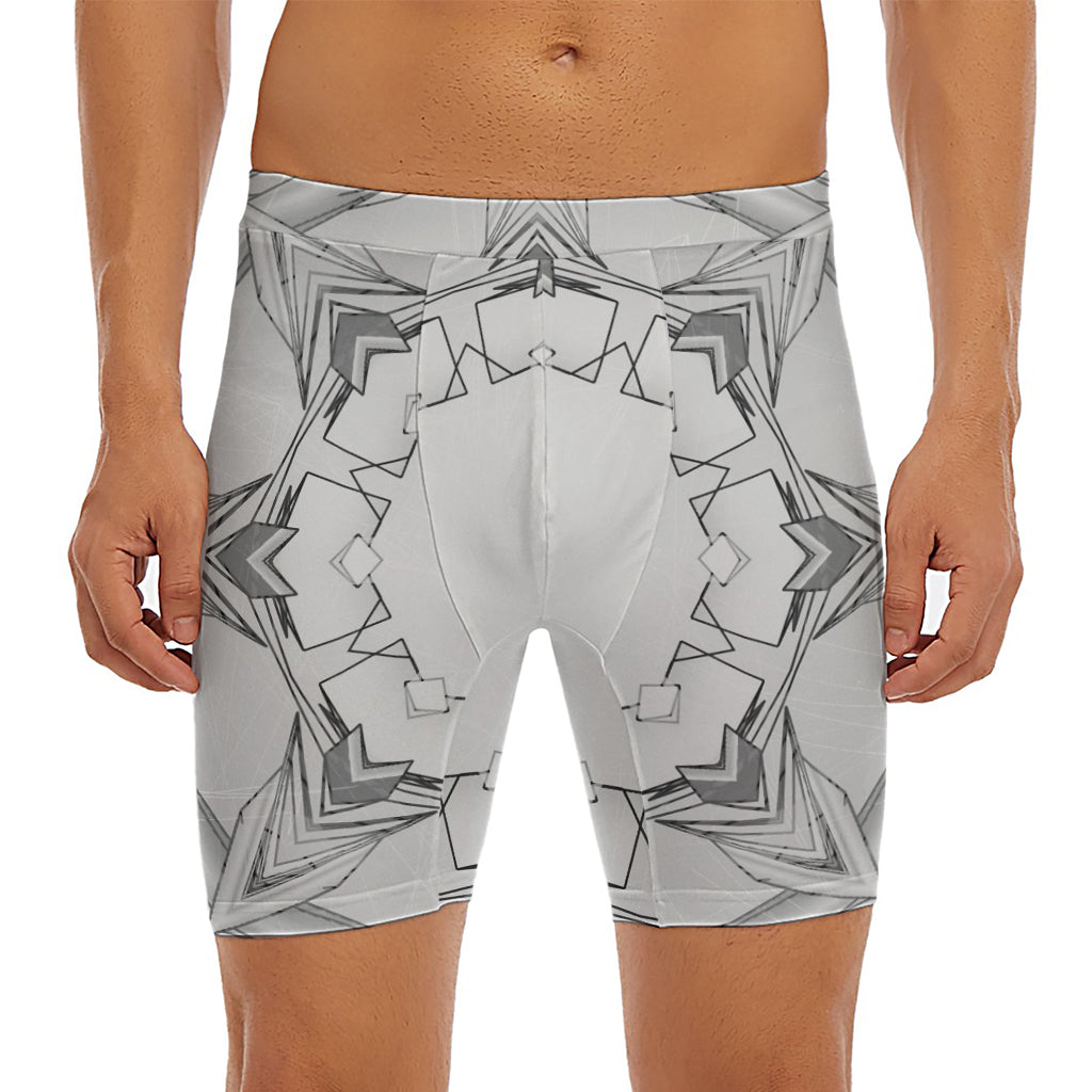 White Kaleidoscope Print Men's Long Boxer Briefs