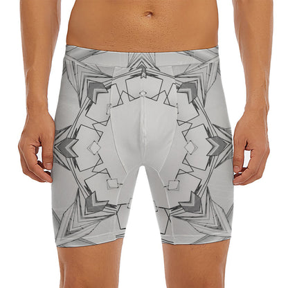 White Kaleidoscope Print Men's Long Boxer Briefs