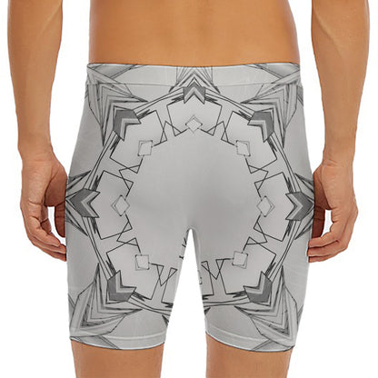 White Kaleidoscope Print Men's Long Boxer Briefs
