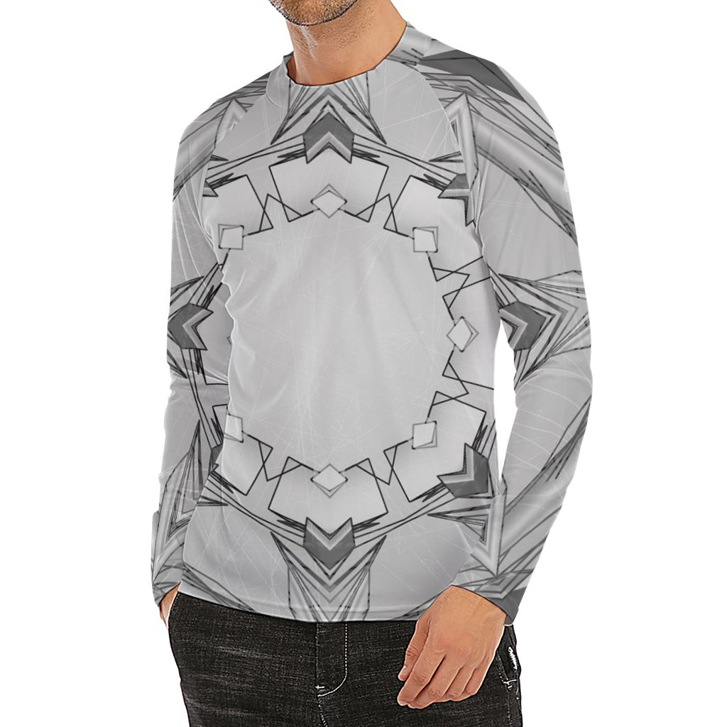White Kaleidoscope Print Men's Long Sleeve Rash Guard