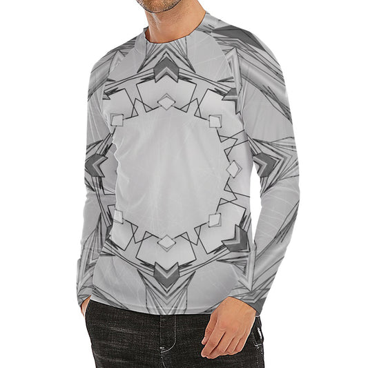 White Kaleidoscope Print Men's Long Sleeve Rash Guard