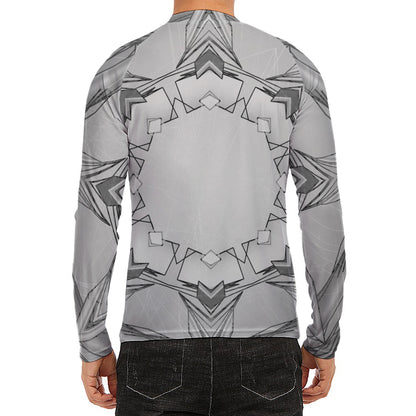 White Kaleidoscope Print Men's Long Sleeve Rash Guard
