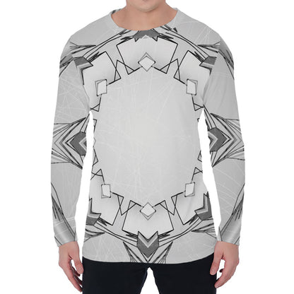 White Kaleidoscope Print Men's Long Sleeve T-Shirt