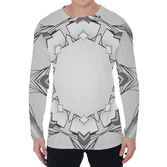 White Kaleidoscope Print Men's Long Sleeve T-Shirt