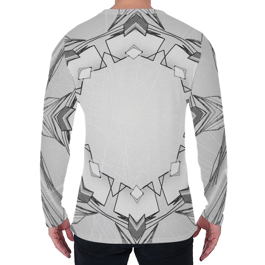 White Kaleidoscope Print Men's Long Sleeve T-Shirt
