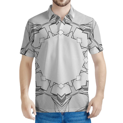 White Kaleidoscope Print Men's Polo Shirt