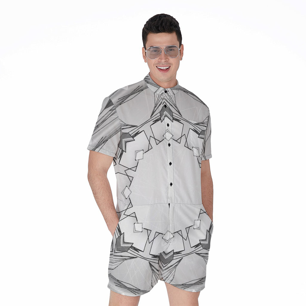 White Kaleidoscope Print Men's Rompers