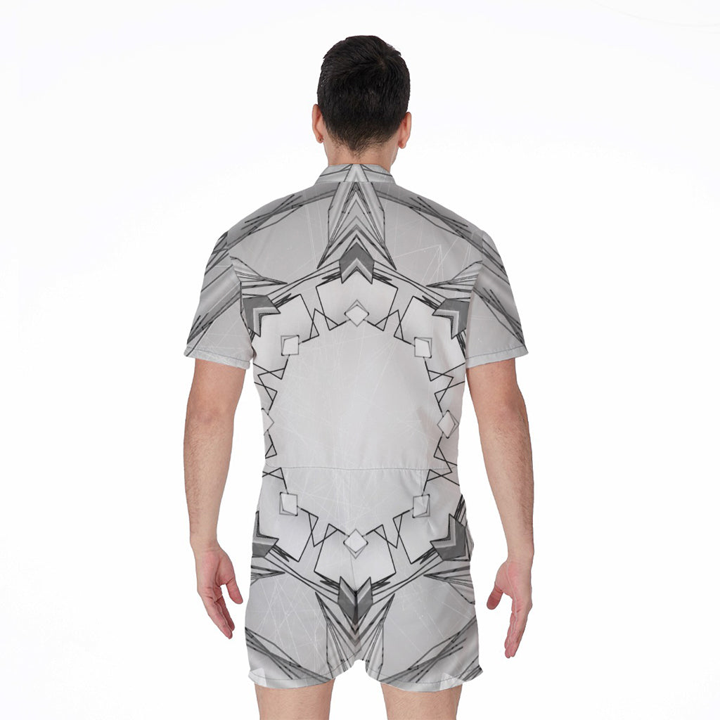 White Kaleidoscope Print Men's Rompers