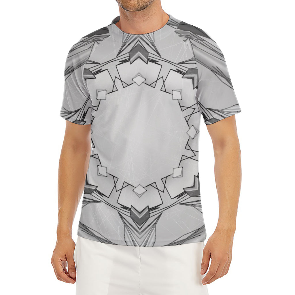 White Kaleidoscope Print Men's Short Sleeve Rash Guard