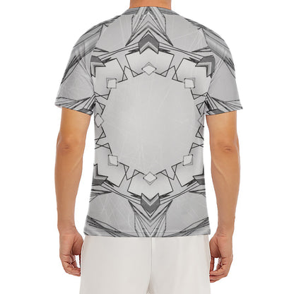 White Kaleidoscope Print Men's Short Sleeve Rash Guard