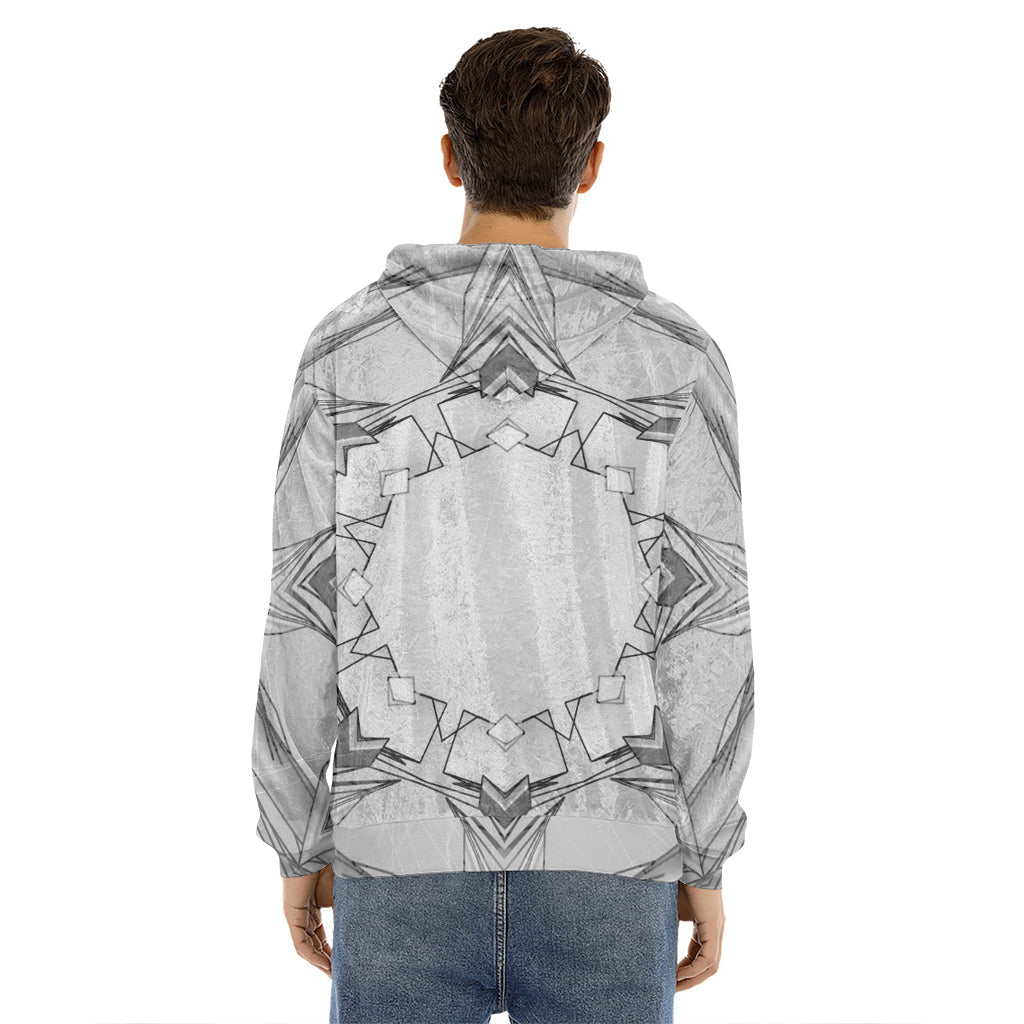 White Kaleidoscope Print Men's Velvet Pullover Hoodie