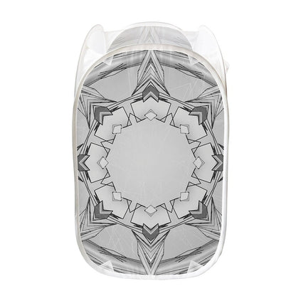 White Kaleidoscope Print Mesh Laundry Hamper