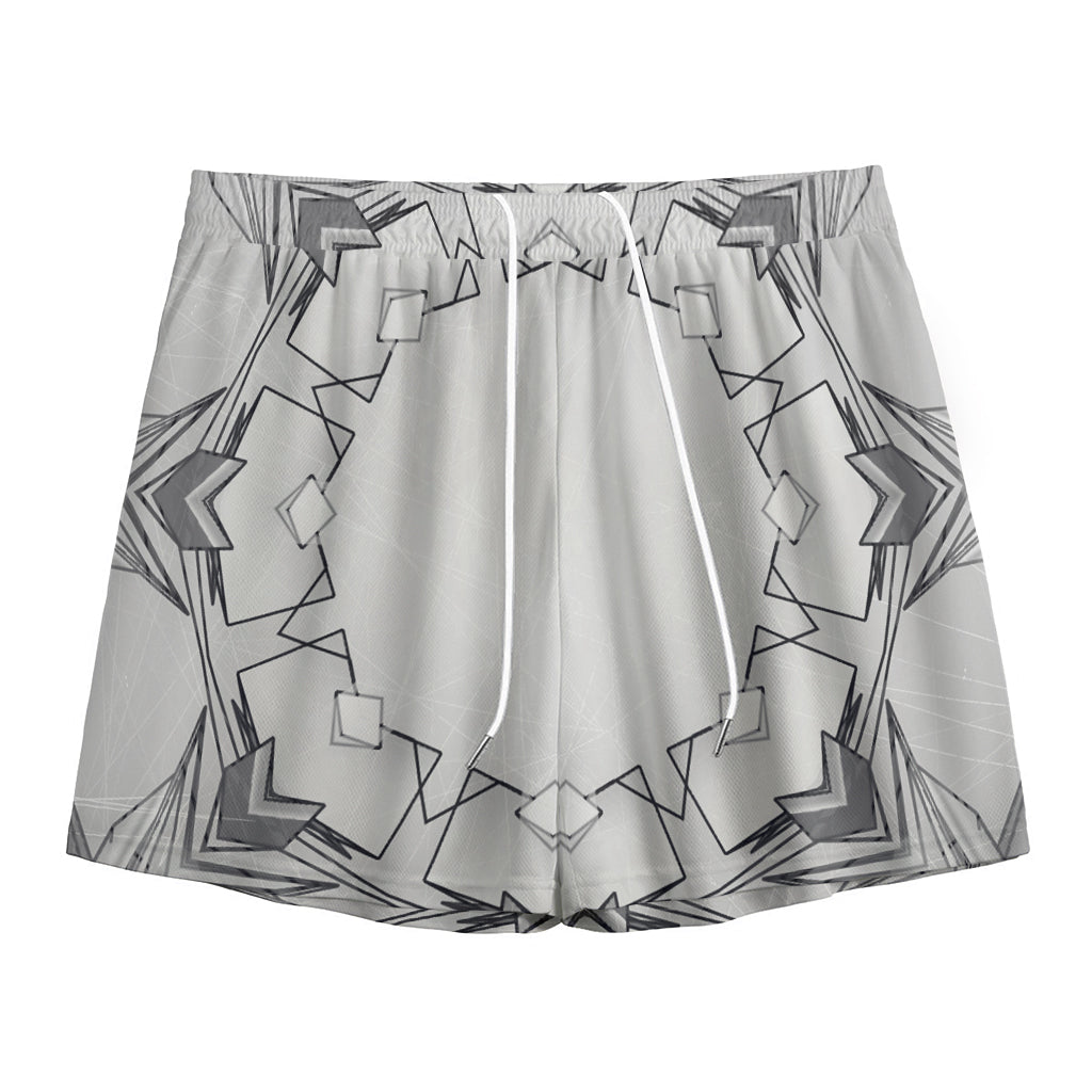 White Kaleidoscope Print Mesh Shorts