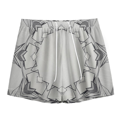 White Kaleidoscope Print Mesh Shorts