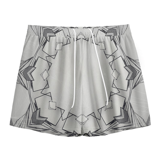 White Kaleidoscope Print Mesh Shorts