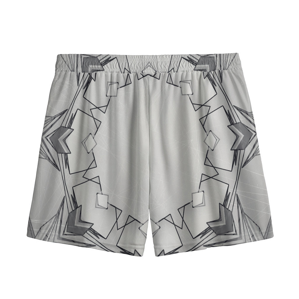 White Kaleidoscope Print Mesh Shorts