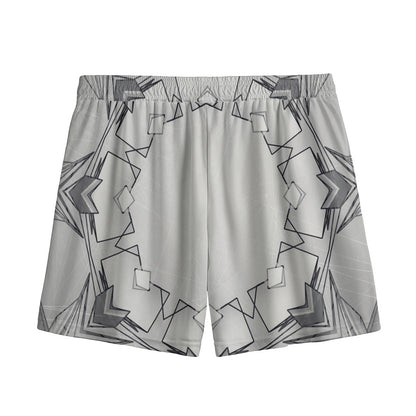 White Kaleidoscope Print Mesh Shorts